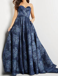 JOVANI Strapless Sweetheart Neck Ballgown in navy - women's dress