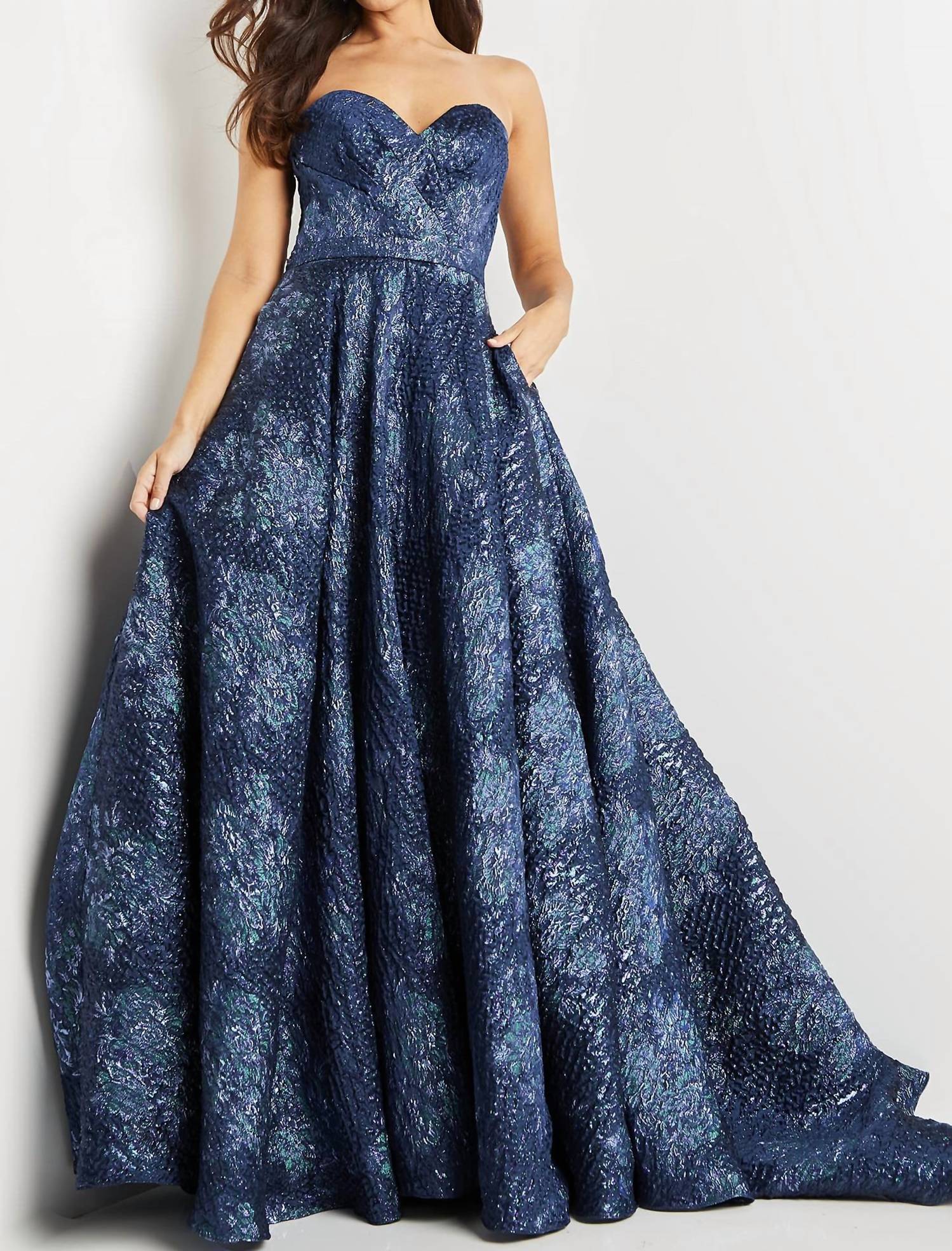 JOVANI Strapless Sweetheart Neck Ballgown in navy - women's dress