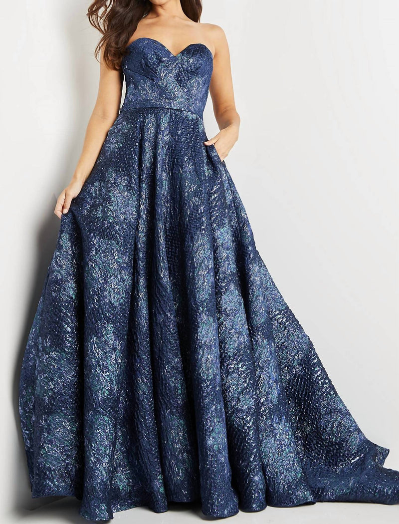 JOVANI Strapless Sweetheart Neck Ballgown in navy - women's dress