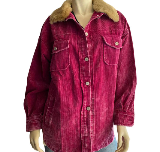 The Design Chambers - Aviator Barbie Corduroy Shacket with Sheephide Collar