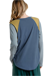 Umgee - Color Block Raw Edge Top