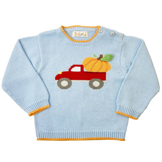 Girls Pumpkin Truck Knit Sweater