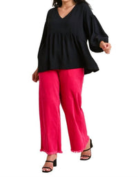 Umgee - V-neck Babydoll Top