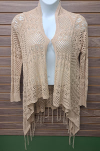 Verte - Women's Crocheted Open Sweater With Fringe