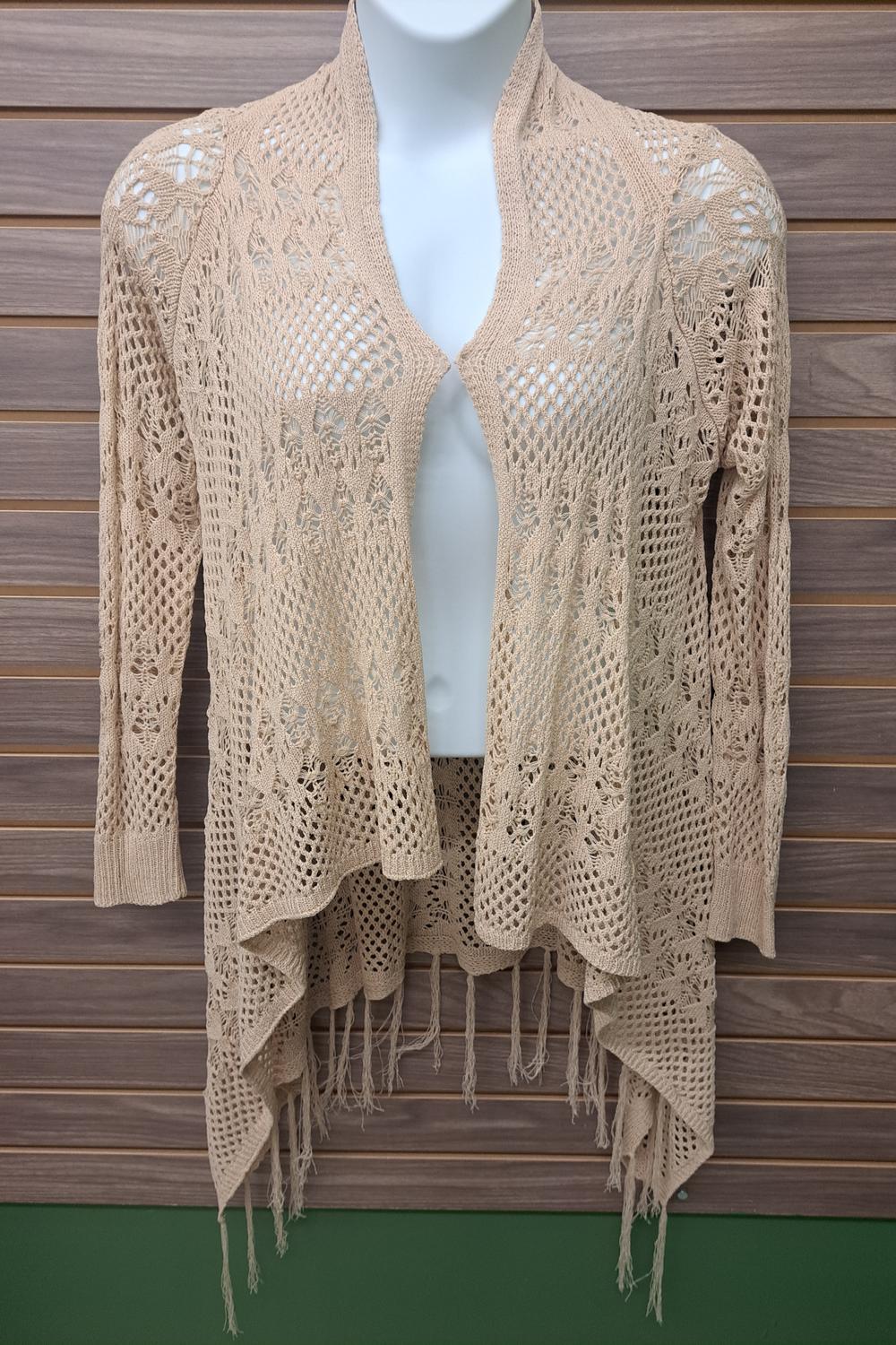 Verte - Women's Crocheted Open Sweater With Fringe