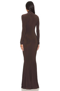 NORMA KAMALI Long Fishtail Dress in chocolate brown - women's dress - alternate view