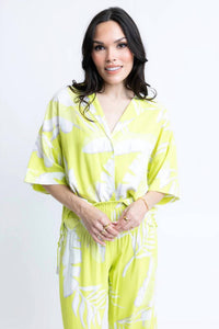 Karlie - Palm Leaf Smock Waist Pants