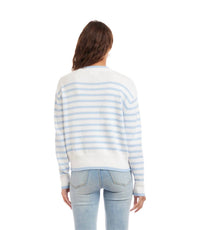 Karen Kane Long Sleeve Stripe Cardigan Sweater - Petite in blue with off white - women's cardigan - alternate view
