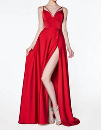 Cinderella Divine - A-line V-neckline Gown With Slit