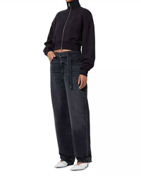 AGOLDE Darby Funnel Neck Zip Front Sweatshirt in navy - women's top - view 4
