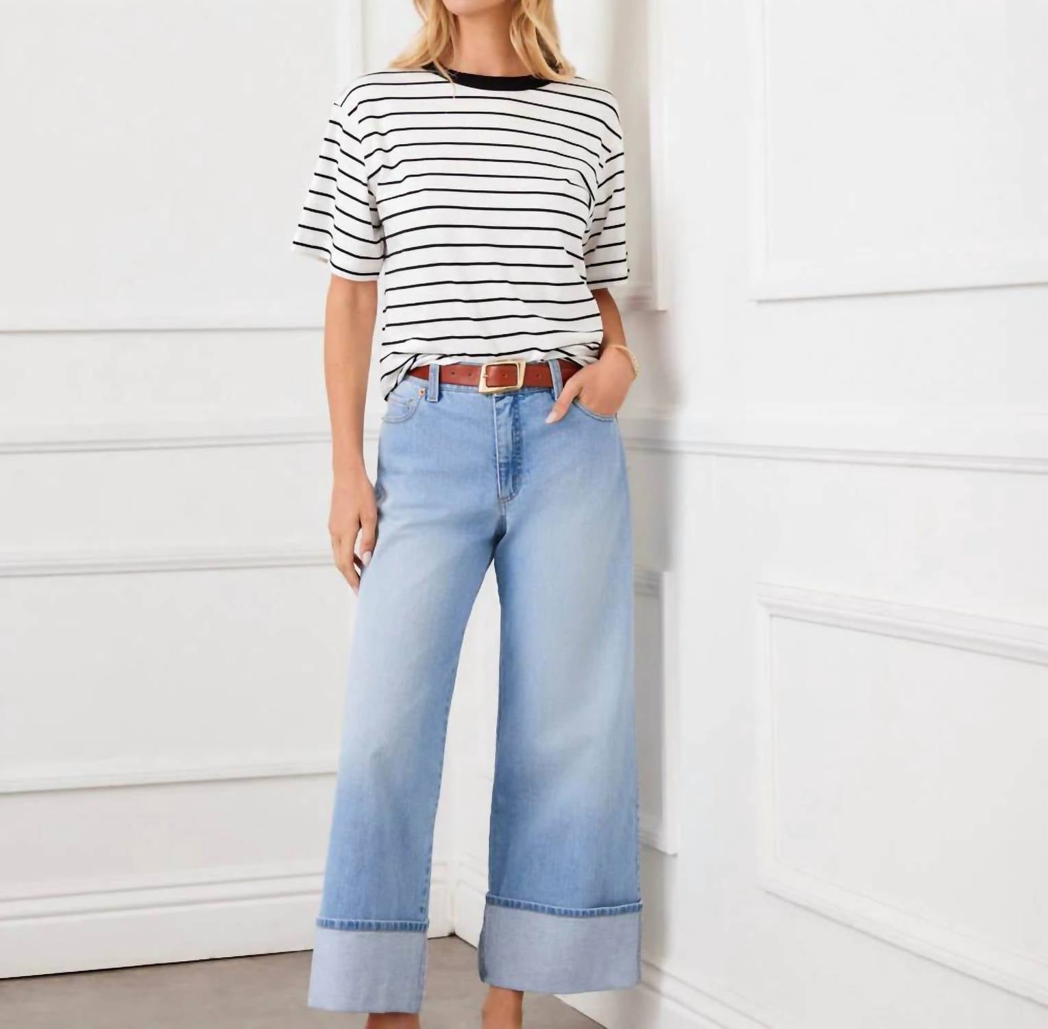 Karen Kane - Stripe Short Sleeve Top - Petite