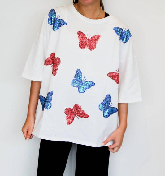 Fantastic Fawn - Butterfly Sequin Oversized Tee