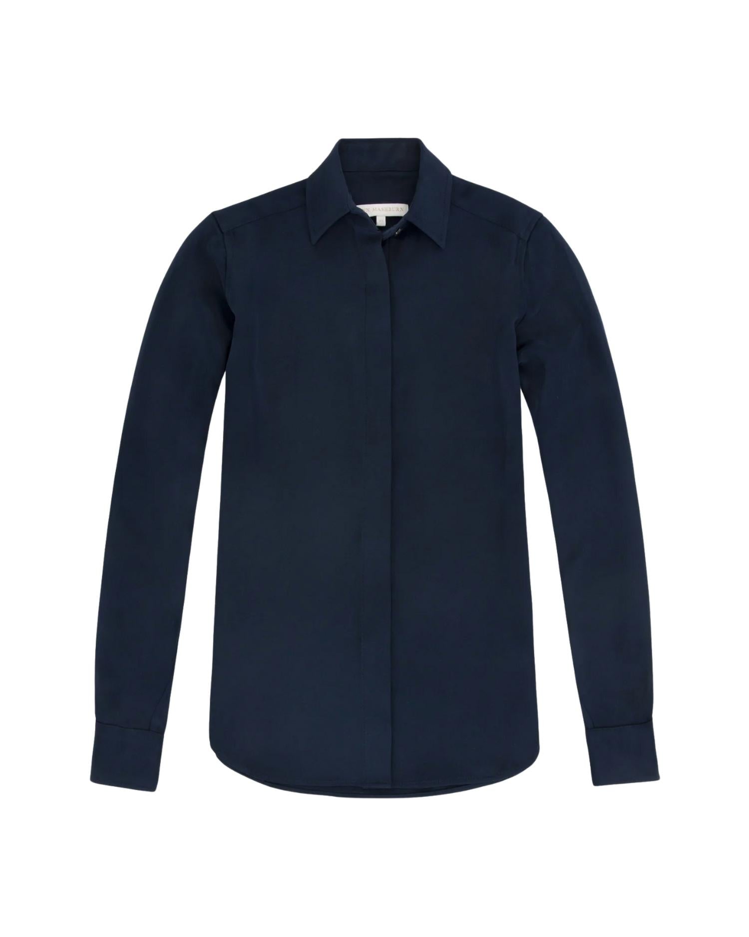 Ann Mashburn Classic Blouse in navy silk crepe de chine - women's blouse - alternate view