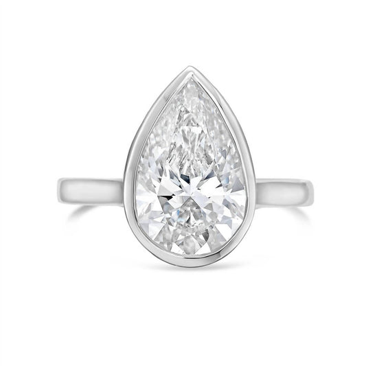 Diana M Jewels - Women's Pear Shape Lab Grown Diamond Bezel Solitaire Ring (6.00 Ct)