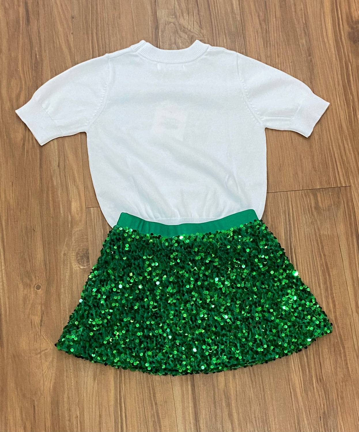 Lulu Bebe Girl's Iris Sweater in tree tinsel top - kids' sweater - detail view
