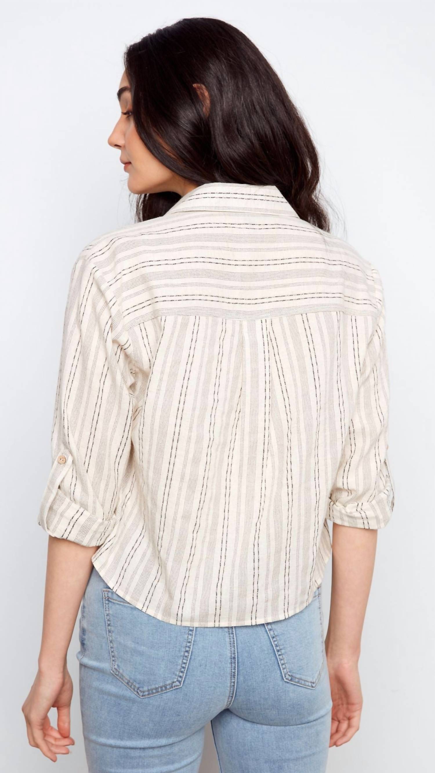 Charlie B - Cotton Linen Blend Front Twist Shirt