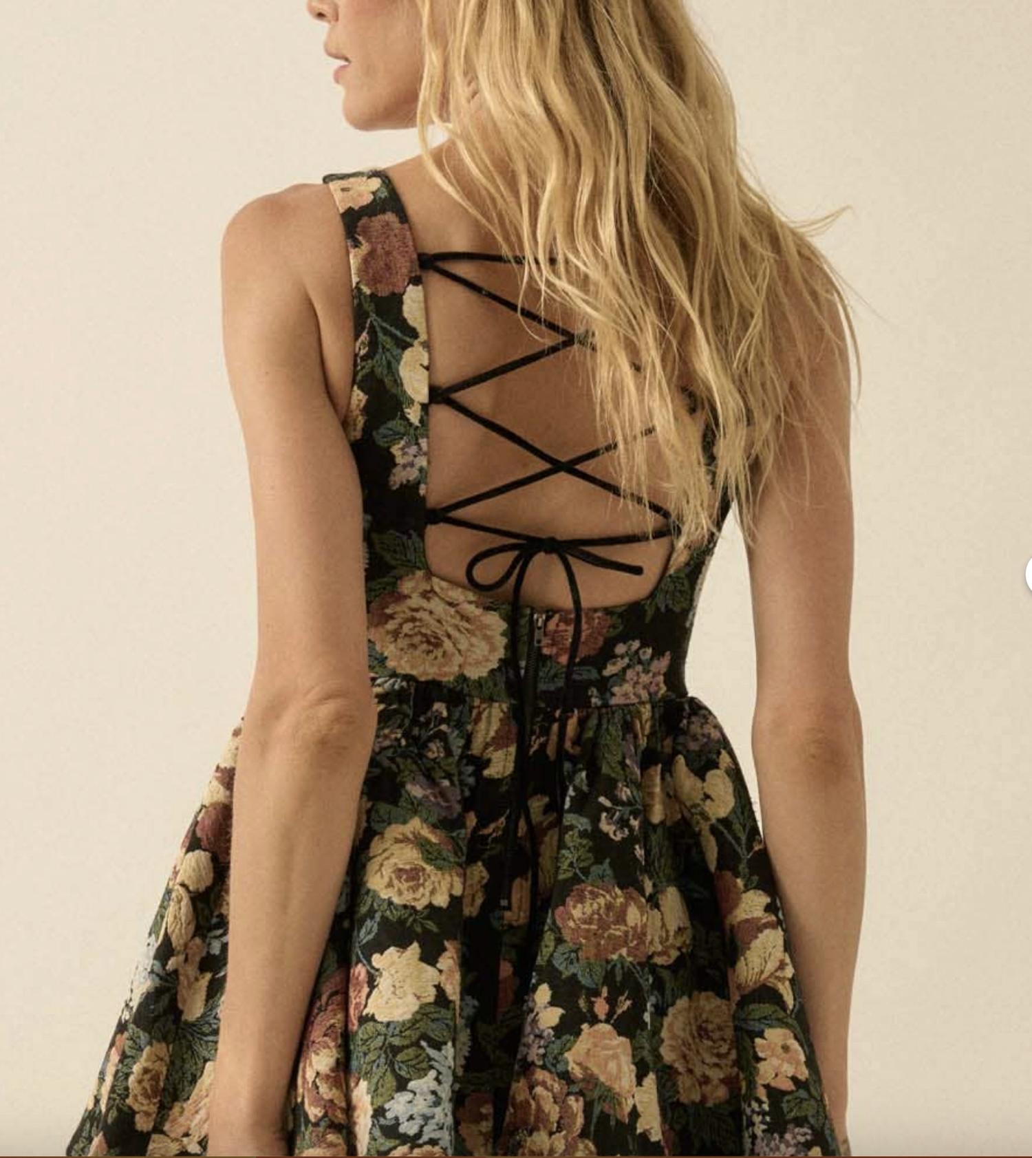 Promesa - Floral Jaquard Tapestry Fit-and-Flare Romper