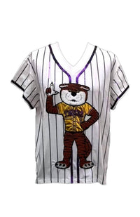 QUEEN OF SPARKLES Licensed Lsu Tiger Jersey Tee in white purple stripe - women's t-shirt - alternate view