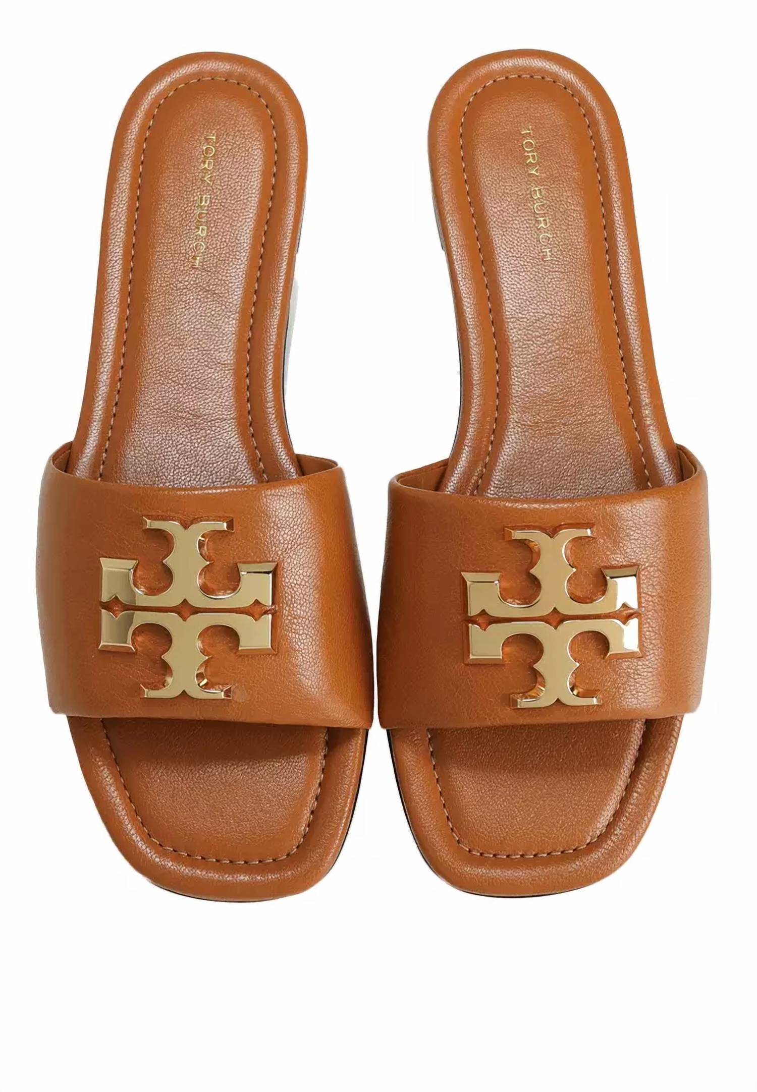 TORY BURCH Women's Eleanor Leather Slides in caramel - women's sandal - alternate view