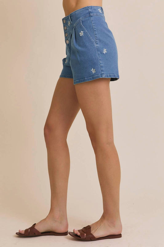 Gilli - Floral Embroidered Pleated Shorts