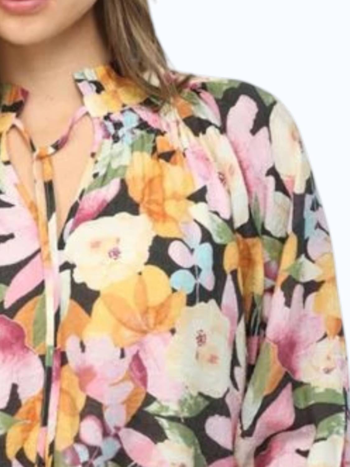 Fate Floral Print Blouse in black multi - women's blouse - detail view