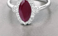 Diana M Jewels Women's Marquise Natural Ruby Fashion Ring (1.54 Ct) - Classic in 14k white gold - women's jewelry - detail view