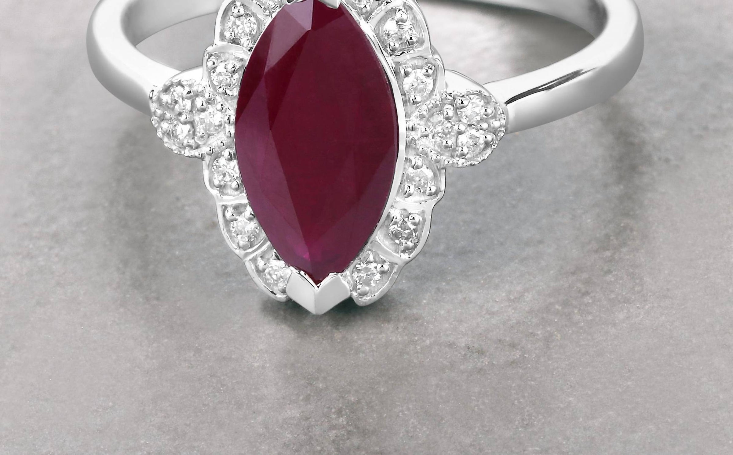 Diana M Jewels Women's Marquise Natural Ruby Fashion Ring (1.54 Ct) - Classic in 14k white gold - women's jewelry - detail view