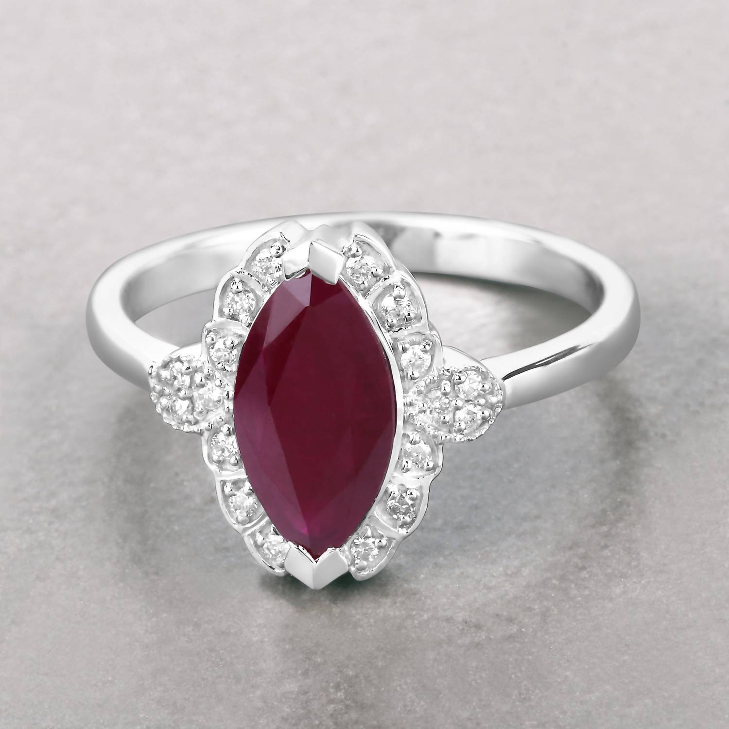 Diana M Jewels Women's Marquise Natural Ruby Fashion Ring (1.54 Ct) - Classic in 14k white gold - women's jewelry - alternate view