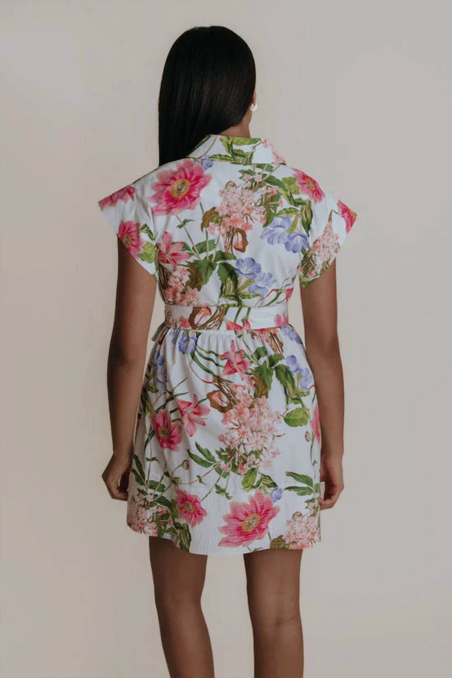 Laroque - All Over Floral Collared Belted Dress