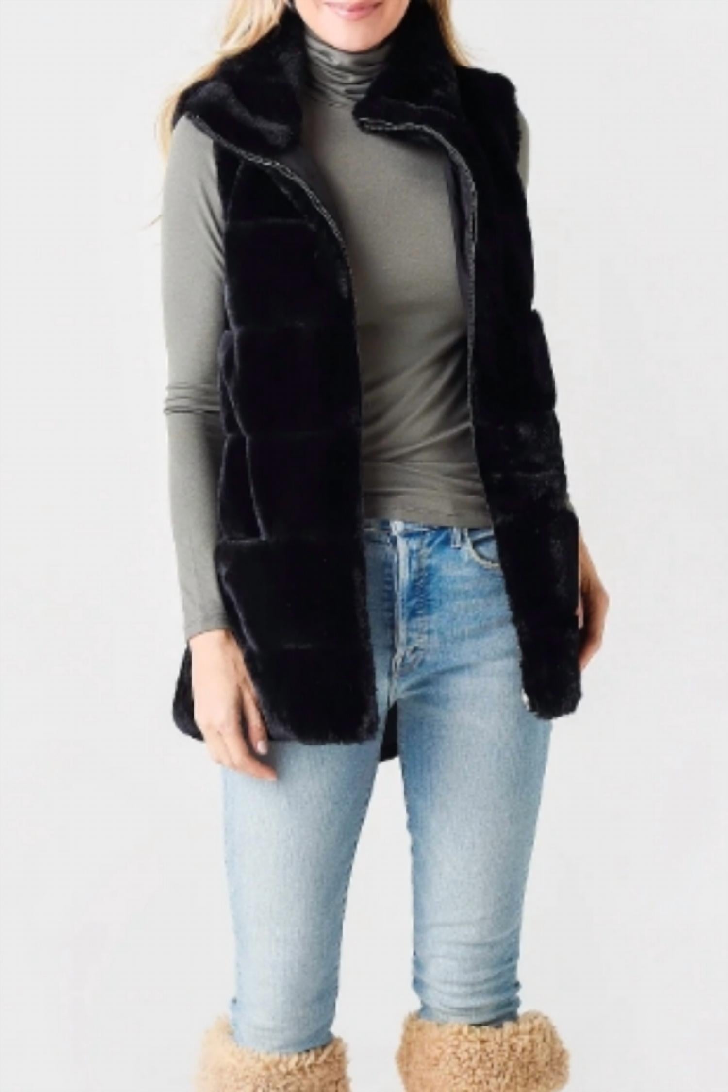 Dylan by True Grit Women's Fur Reversible Vest in black - women's jacket - detail view