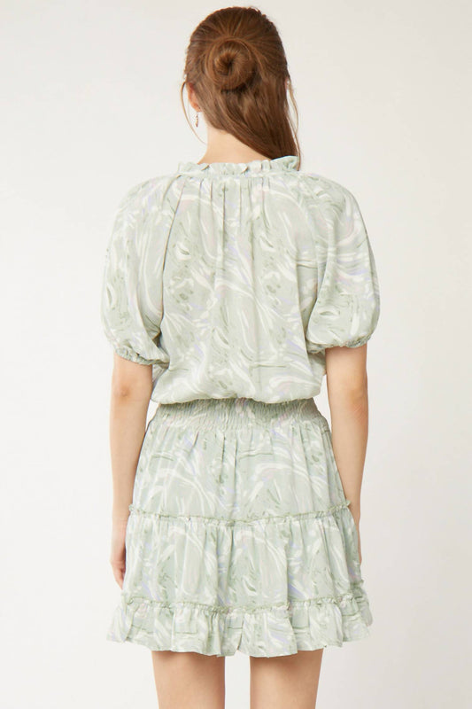 Entro - Printed Puff Sleeve Tiered Dress