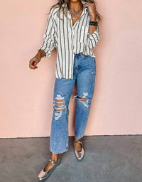 Lovesoft - Striped Buttoned Oversized Shirt