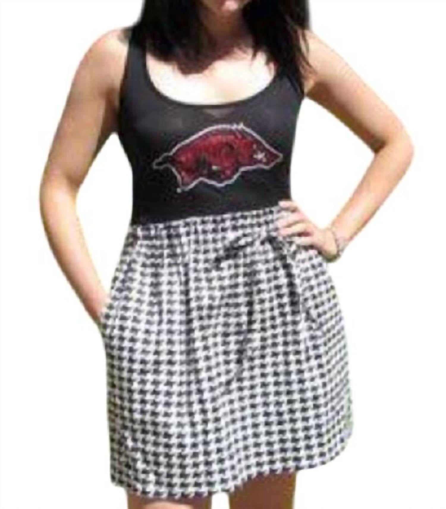 Gameday Couture - University of Arkansas Logo Houndstooth Dress