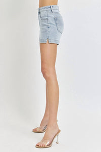RISEN High Rise Side Slit Denim Shorts in light wash - women's shorts - alternate view