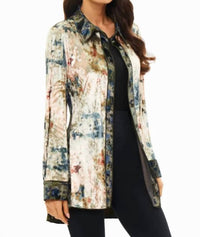 Adore - Printed Long Sleeve Velvet Button-down Shirt