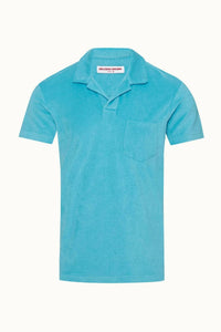 Orlebar Brown Terry Towelling Polo Shirt in aqua blue - men's shirt - view 4