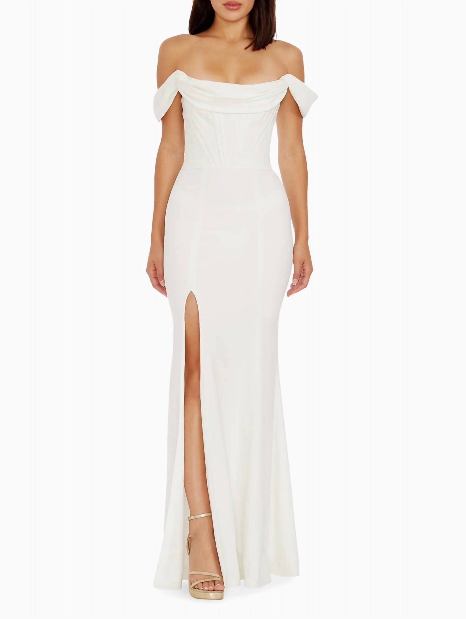 DRESS THE POPULATION Melania Bustier Mermaid Gown in white - women's dress