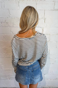 Project Social T - Ren Textured Stripe V-Neck Long Sleeve Top