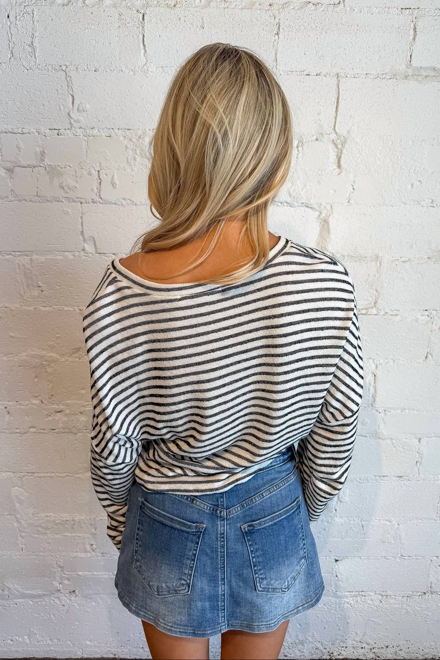 Project Social T - Ren Textured Stripe V-Neck Long Sleeve Top