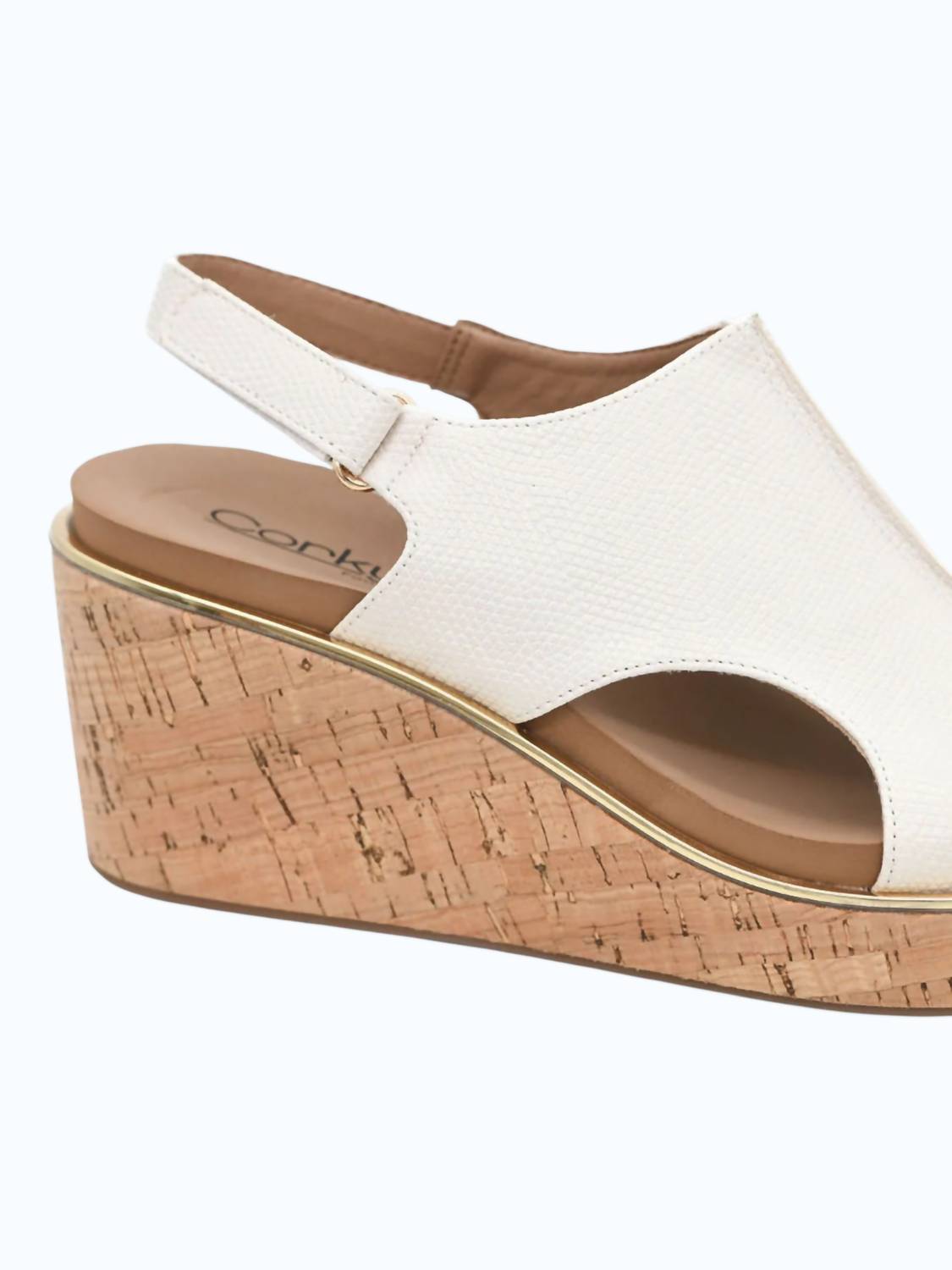 Corkys Footwear Women's Carley Wedge in ivory lizard - women's shoe - detail view