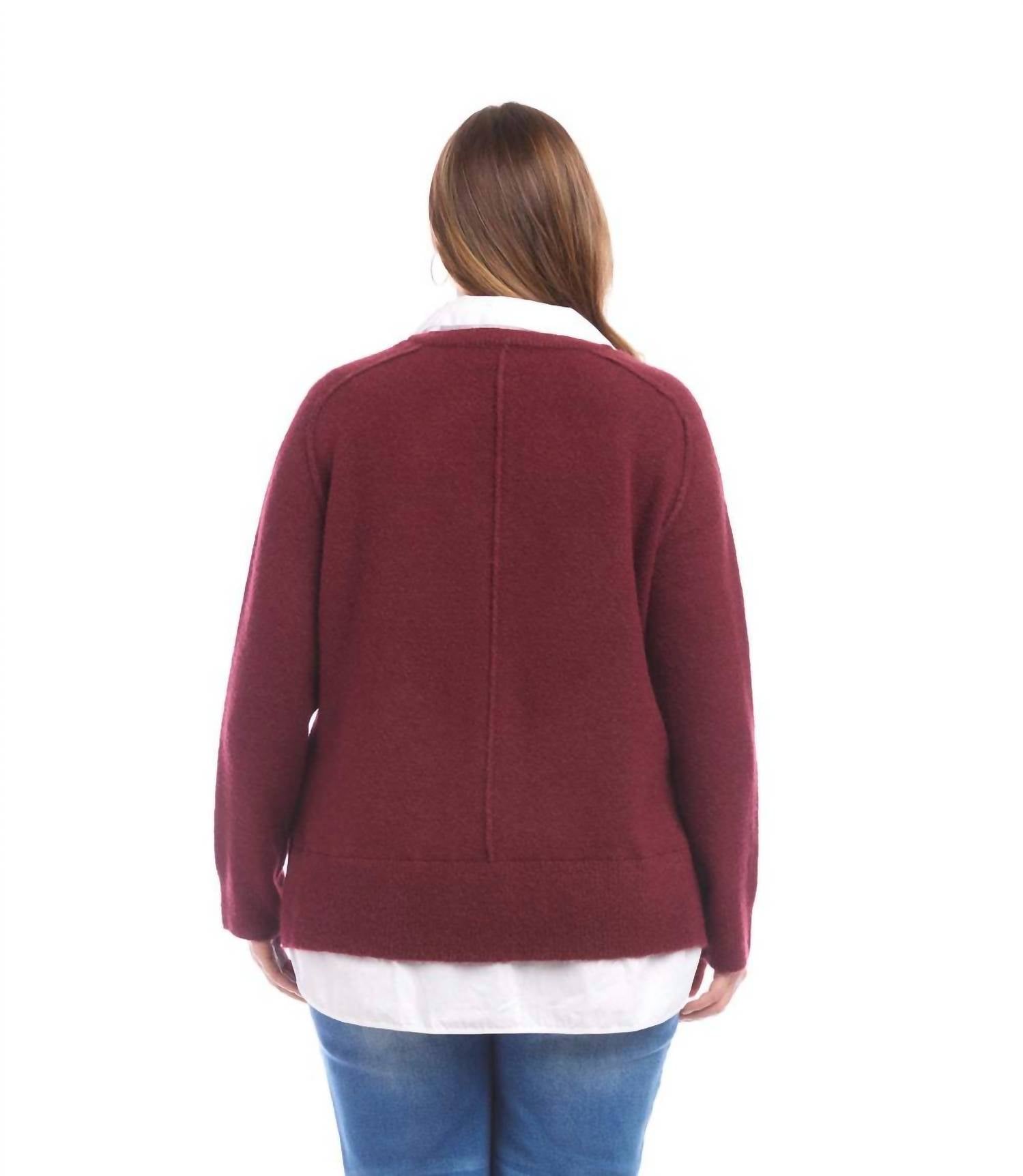 Karen Kane Layered Sweater - Plus in wine - women's sweater - alternate view