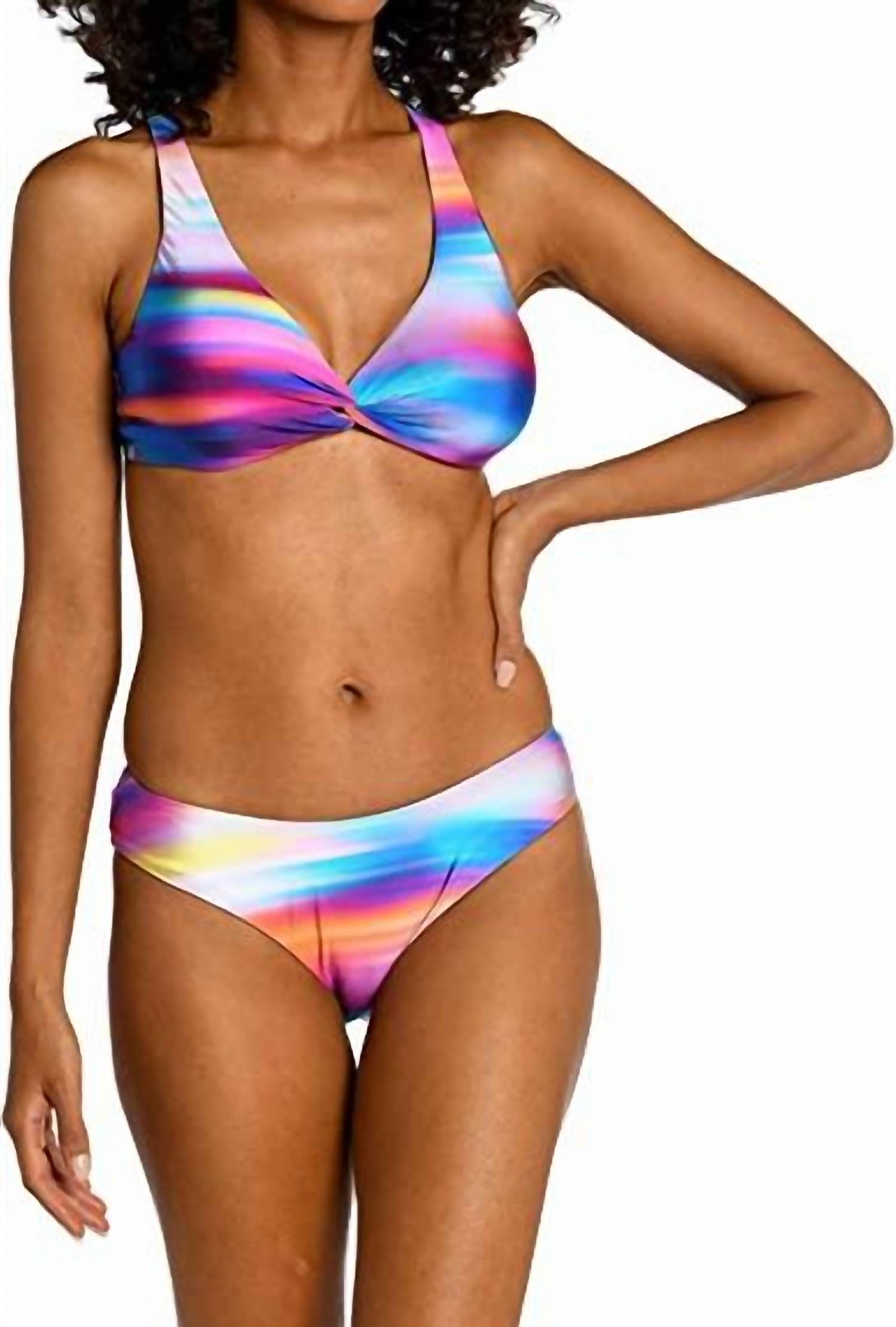La Blanca Sunset Shores Twist Front Underwire Bikini Top in multi brights - women's swimwear