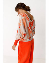 SKFK Ribbed Knit Sweater in orange multi - women's sweater - detail view