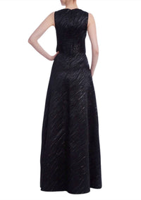 One33 Social - Deep Plunge V-neckline Metallic Gown Dress