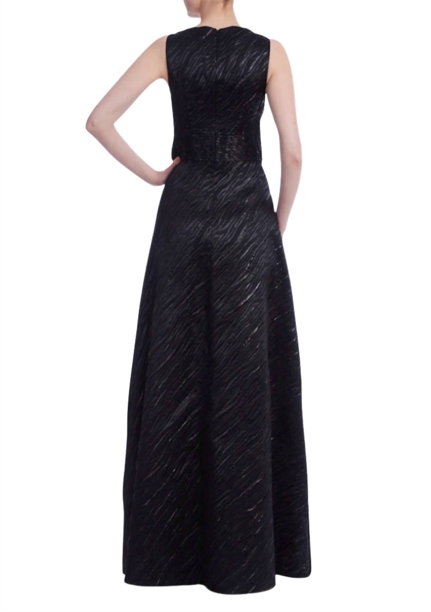 One33 Social - Deep Plunge V-neckline Metallic Gown Dress