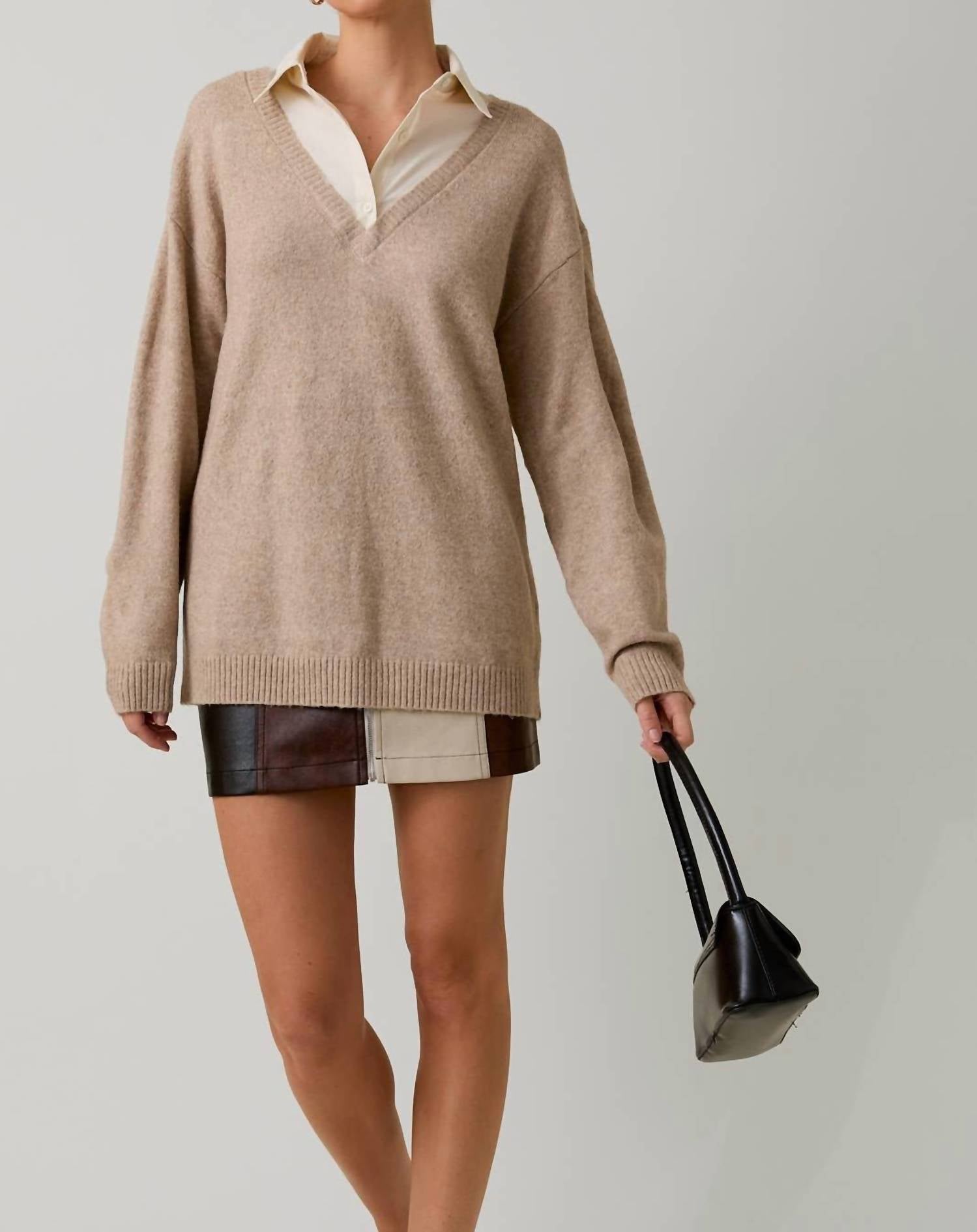 Sunday Edition Layered Pull Over Sweater Top in beige - women's sweater