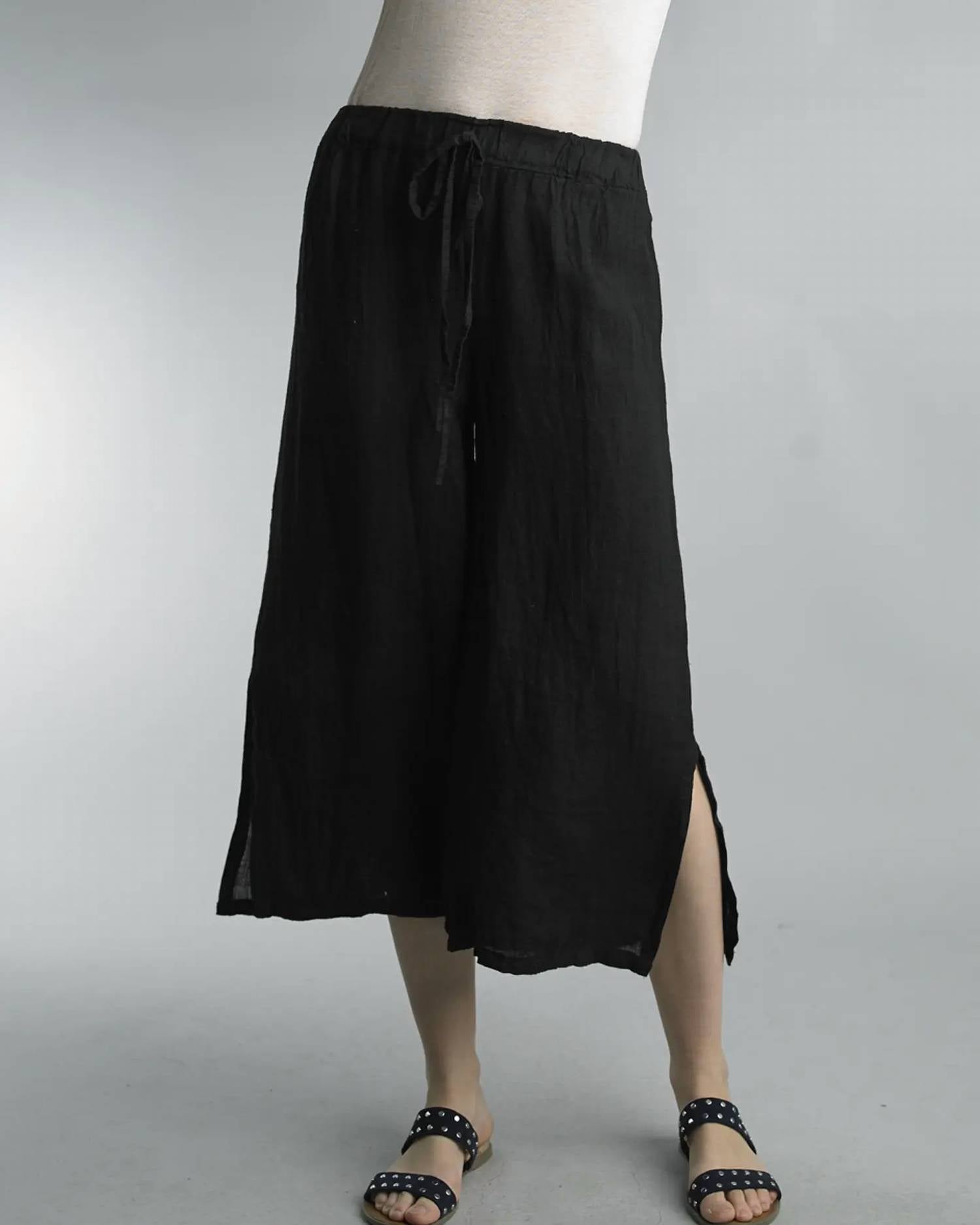 Tempo Paris - Linen Cropped Pants With Side Slits