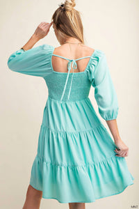 Kori - Puffed Sleeves Tiered Dress