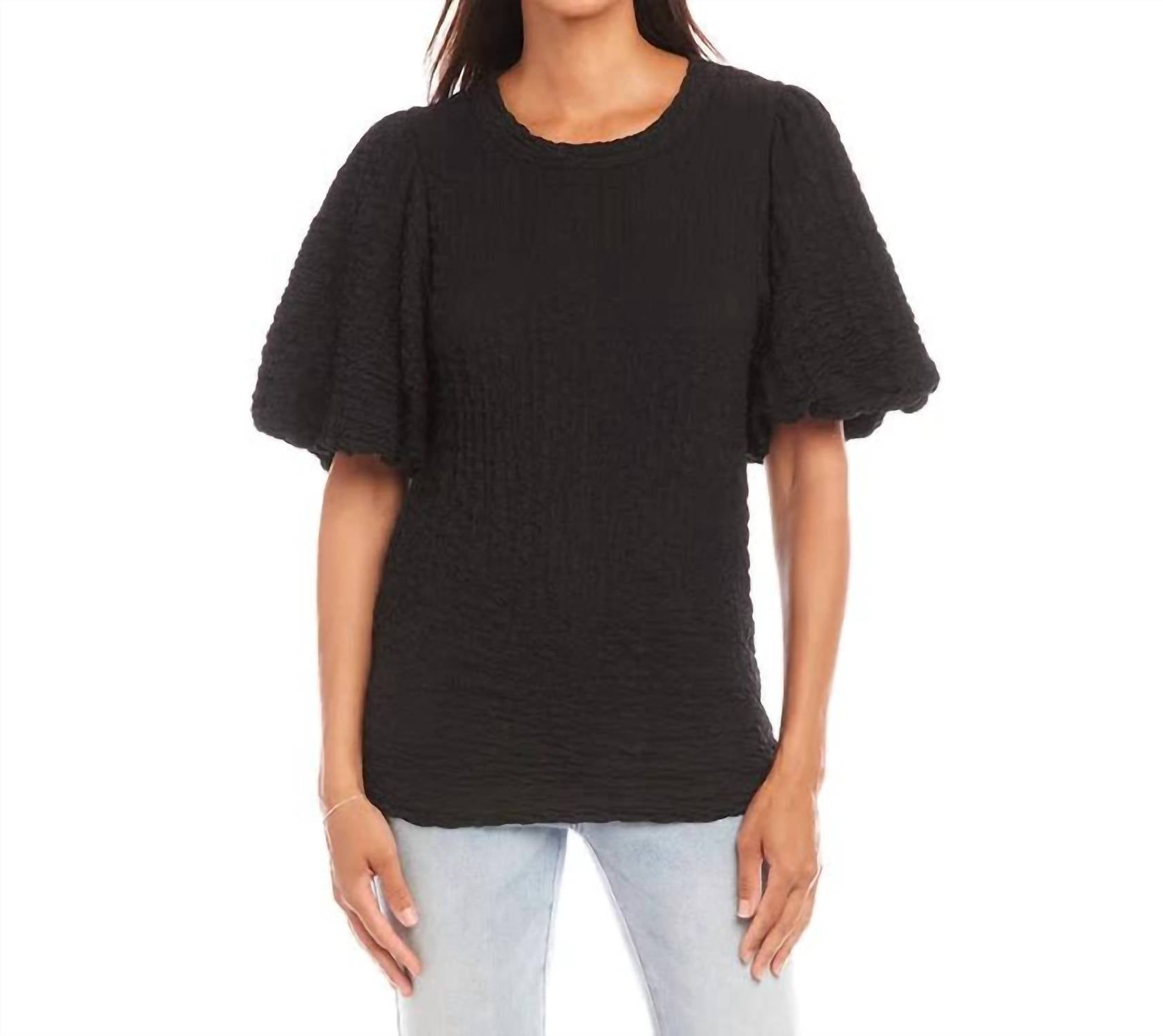 Karen Kane Perla Puff Sleeve Textured Top in black - women's blouse