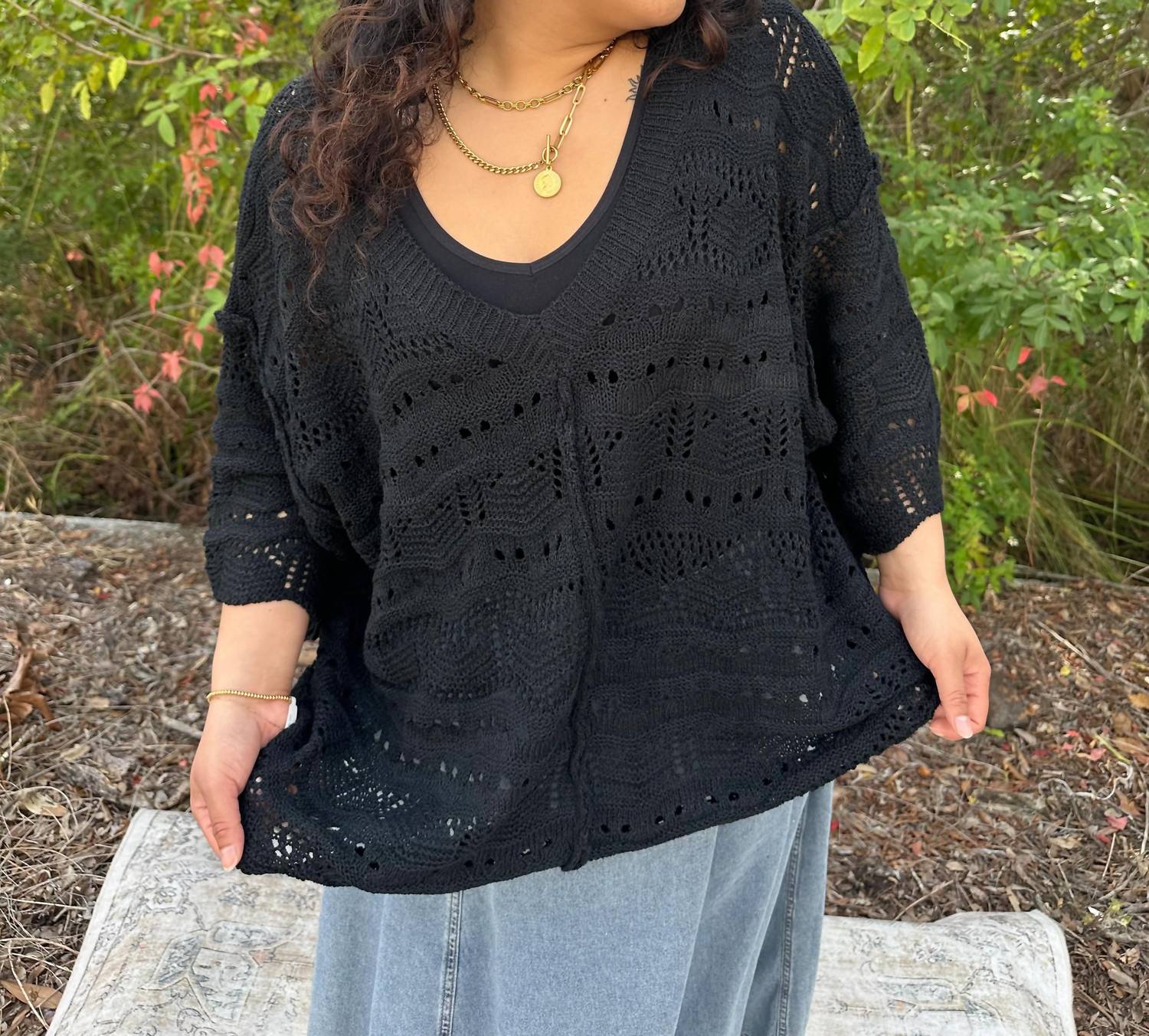 Pol - Crochet Short Sleeve Scalloped Edge Top